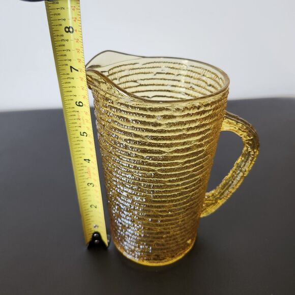 Vintage Anchor Hocking Soreno Amber Juice Pitcher 7" Ribbed MCM Textured Glass - Picture 6 of 7
